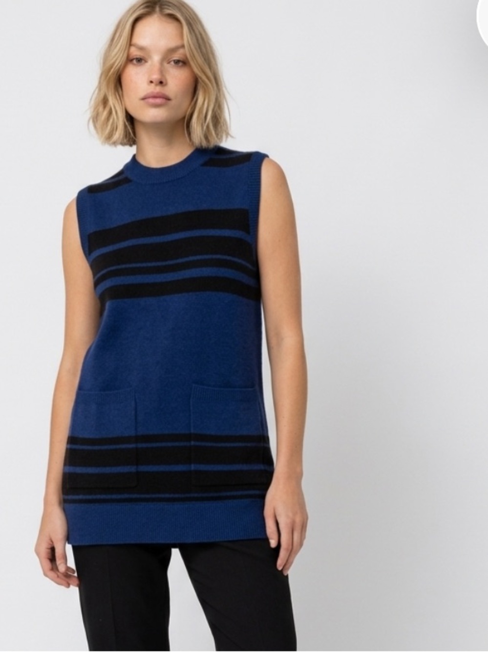 Proenza Schouler Blue and Black Striped Sleeveless Sweater